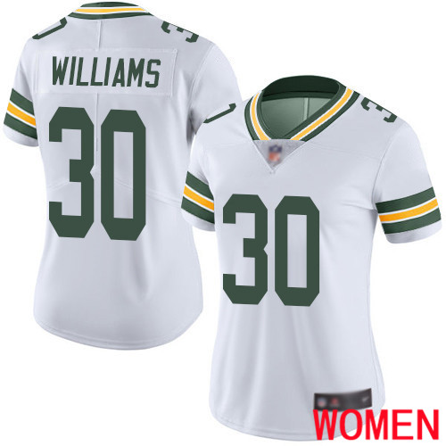 Green Bay Packers Limited White Women #30 Williams Jamaal Road Jersey Nike NFL Vapor Untouchable